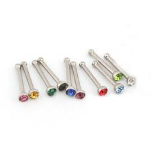 Nasenring Edelstahl Knochenbolzen mit 2 mm Strass - Bild 16 von 21