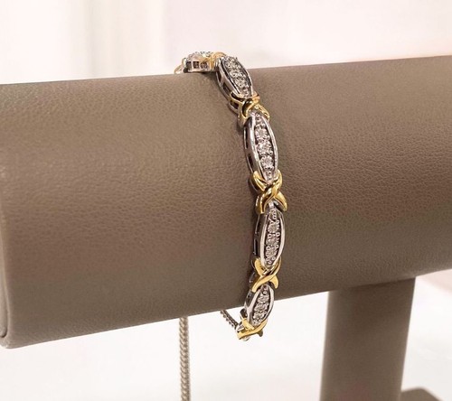 Brazalete Bolo Accents by Affinity de plata de ley revestida de oro de 14K 0,10 cttw - Imagen 3 de 3
