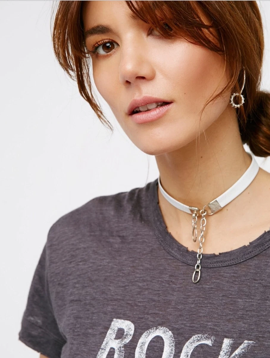 NWT Free People 128 Luiny Movimiento White Leather Lock Choker