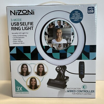 Nizoni 3-Mode USB Selfie Ring Light LED 8 Inch Diameter New in Box