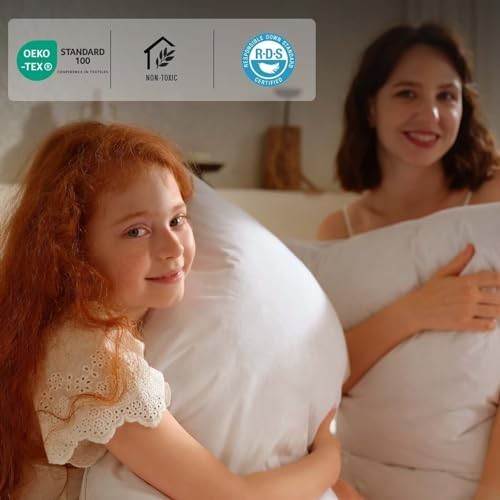 King Size Goose Down Pillows Set of 2 - Soft Luxury Bed Pillows for Side Sleeper - Afbeelding 4 van 8