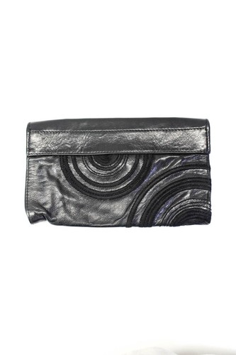 R&Y Augousti Womens Leather Snake Skin Stingray Buckled Clutch Handbag Black - Picture 2 of 4