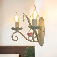 Wandleuchte Weiß Rosa 2-Flammig E14 Glas Metall Floral Rustikal Lampe Innen