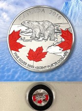2016 Canada $25 for $25 1/4oz Fine Silver Polar Bear & Maple Leaves Coin