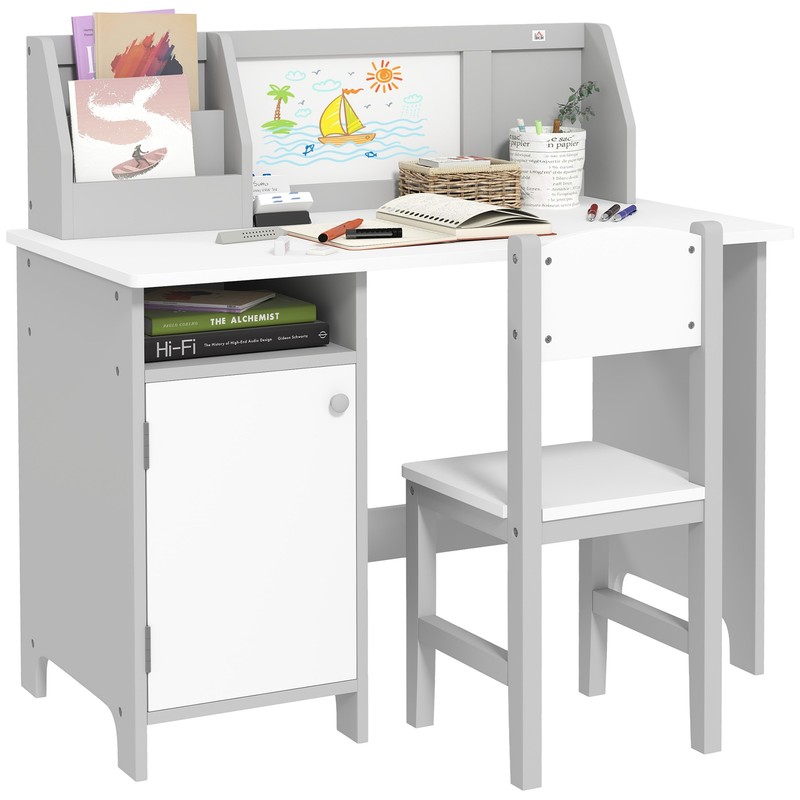 Toddler Table and Chair Set, Kids Writing Desk Homework Table, Gray