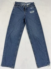 American Eagle Fold Over Waistband Button Fly Straight Distressed Jeans Womens 4