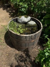 SMALL WATERTIGHT OAK HALF WHISKY BARREL - FOR WILDLIFE MINI POND  - 62CM X 35CM