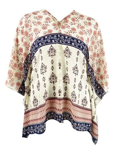 Vince Camuto Women's Printed Asymmetrical Poncho Top (M/L, Ecru Cloud) - 第 1/3 張圖片