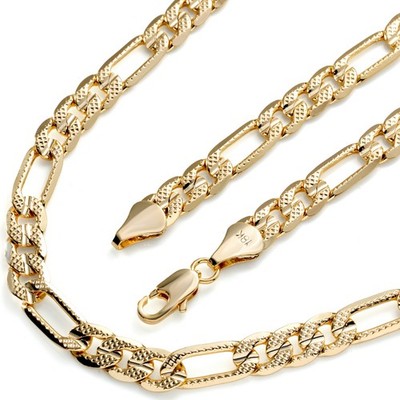 Frost Italy Figaro Chain 18K Gold Plated 7mm 24'' Hip Hop Fashion For Men & Women