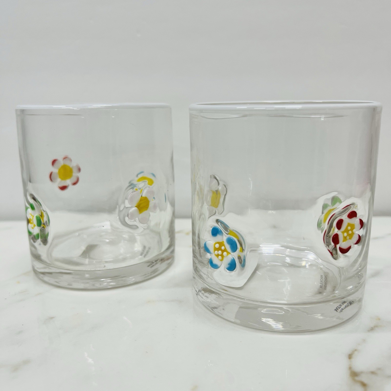 NEW Anthropologie Dupe DAISY flower Icon Juice Glass Whiskey Cups Viral SET  OF 2 | eBay