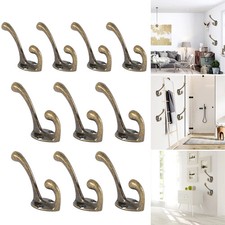 10 Pcs Vintage Bronze Dual Coat Hooks Wall Mounted Victorian Coat Hat Bag Hanger