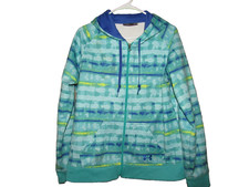 UNDER ARMOUR Women's Large Hood Zip Front Sweatshirt Jacket Blue Green Semi Fit