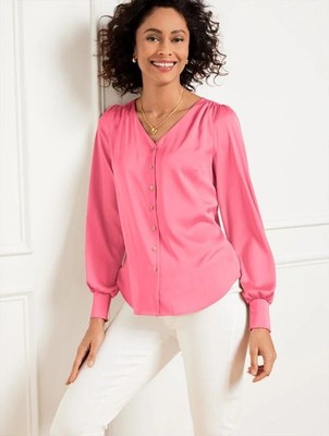 NWT Talbots Blouse Soft Satin Charmeuse Top Pink Plus Size 1X Modern Work Casual