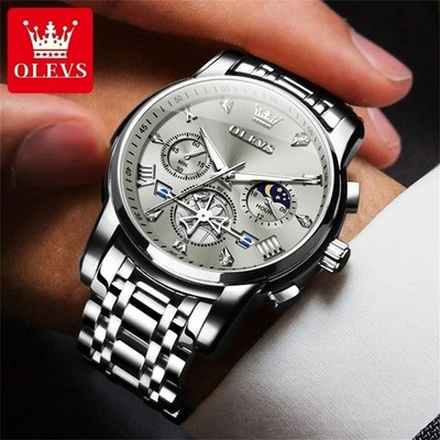 Men's , Classic Watch Original Quartz Wristwatch, Moon Phase, 24-Hour Water Rese