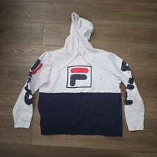 FILA Mens Vintage Spell Out Colorblock Hoodie Sweatshirt Size Large Pullover H21