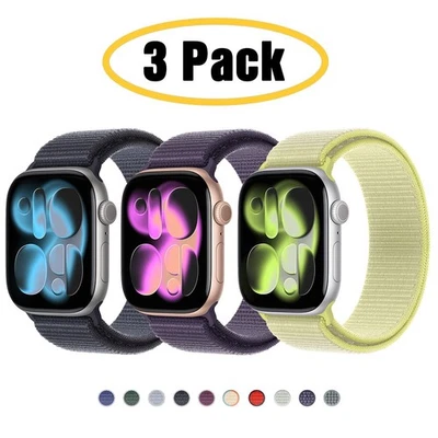3 CONFEZIONI Cinturino Nylon Sport Loop per Apple Watch 11 10 9 8 7 SE 40/44/41/45/42/46mm