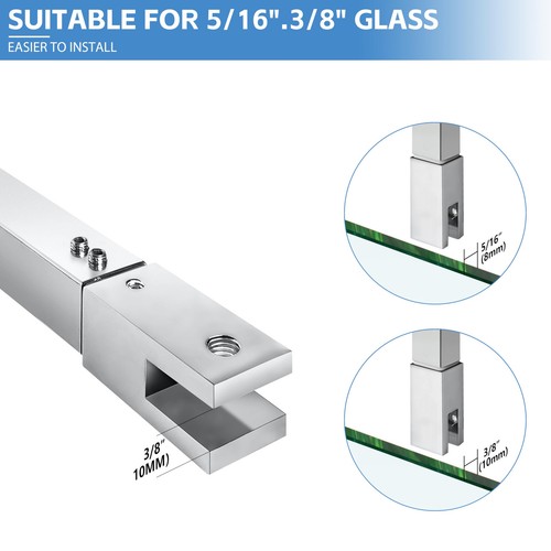 Barra de soporte para puerta de ducha, brazo de soporte de pared a vidrio 500-850 mm de largo para fijar marco... - Imagen 3 de 7