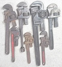 Vintage Lot Of 7 Pipe Wrenches 8" - 14" TOOL SET OF Mixed Brands And Sizes.