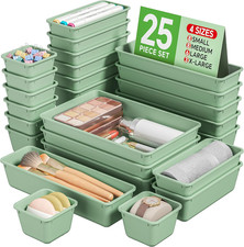 25 PCS Plastic Drawer Organizers Set, 4 Sizes Vanity Organizer, Makeup and Desk