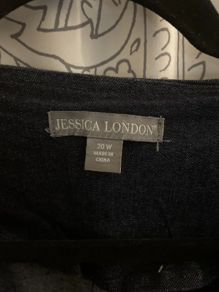 Chaqueta vaquera larga para mujer Jessica London 20 W lavado oscuro con bordado Foto 4 de 4