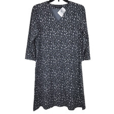 NWT Duffield Lane Maren Dress V-Neck 3/4 Sleeve Mini Dress Gray Leopard Medium