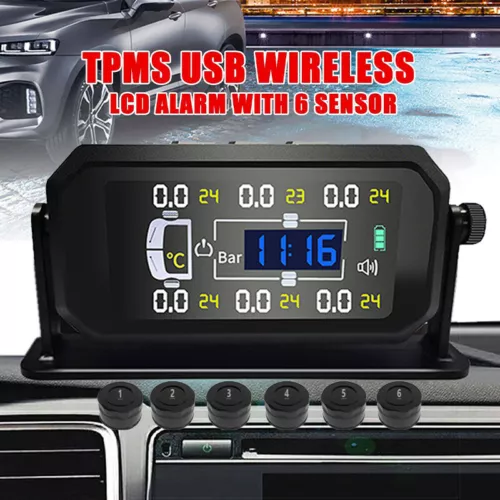 Wireless Solar TPMS LCD Car Tire Pressure Monitoring System + 6 External Sensors - Picture 5 of 16