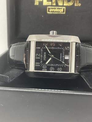 FENDI 時計 FENDI 7400G Watch Automatic Swiss Rectangle Black Guilloche Dial