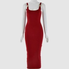 Women Ribbed Knitting Metal Buckle Bodycon Party Night Club Mid Calf Dress #A7