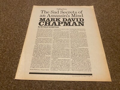 PTRBK20 ARTIKEL. SAD SECRET'S OF AN ASSASSIN'S MIND MARK DAVID CHAPMAN