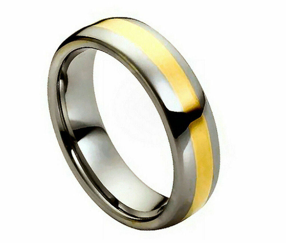 7mm Men's or Ladies Tungsten carbide Domed with Gold Center wedding band  ring