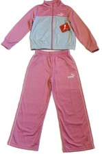 Puma Set Poly Tricot Track Zipped Jacket Pants Girl Toddle Mauved Pink Rose Sz 5