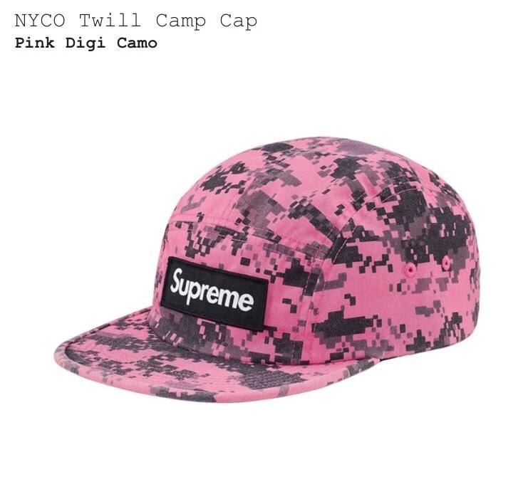Casquette de camp en sergé Supreme FW17 NYCO rose Digi Camo Box logo Nas bogo 