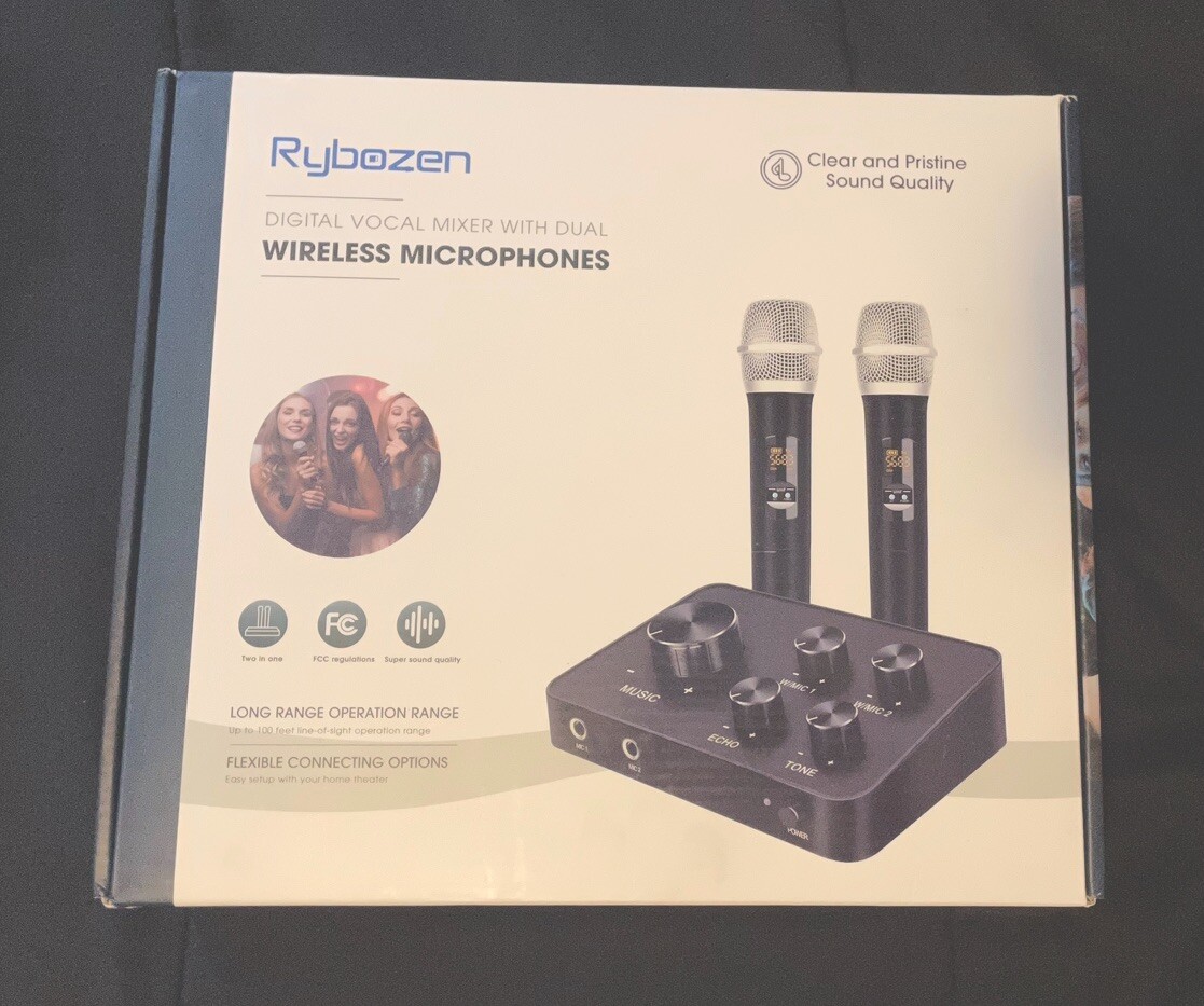 Rybozen Wireless Microphone Karaoke Mixer System, Dual Handheld PA