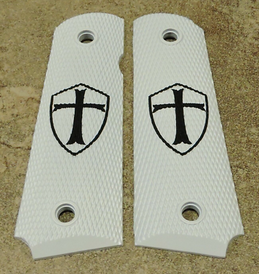 1911 Grips - CRUSADER CROSS - WHITE/BLACK - .45, AMBI, FULL SIZE
