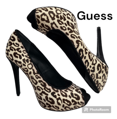 NWT Guess SZ 9 Women s Honorayly White/Black Leopard Print Stilettos Heels