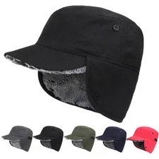 Men's Winter Hat with Visor Warm Earflaps Hat Faux Fur Baseball Cap Hunting Hats