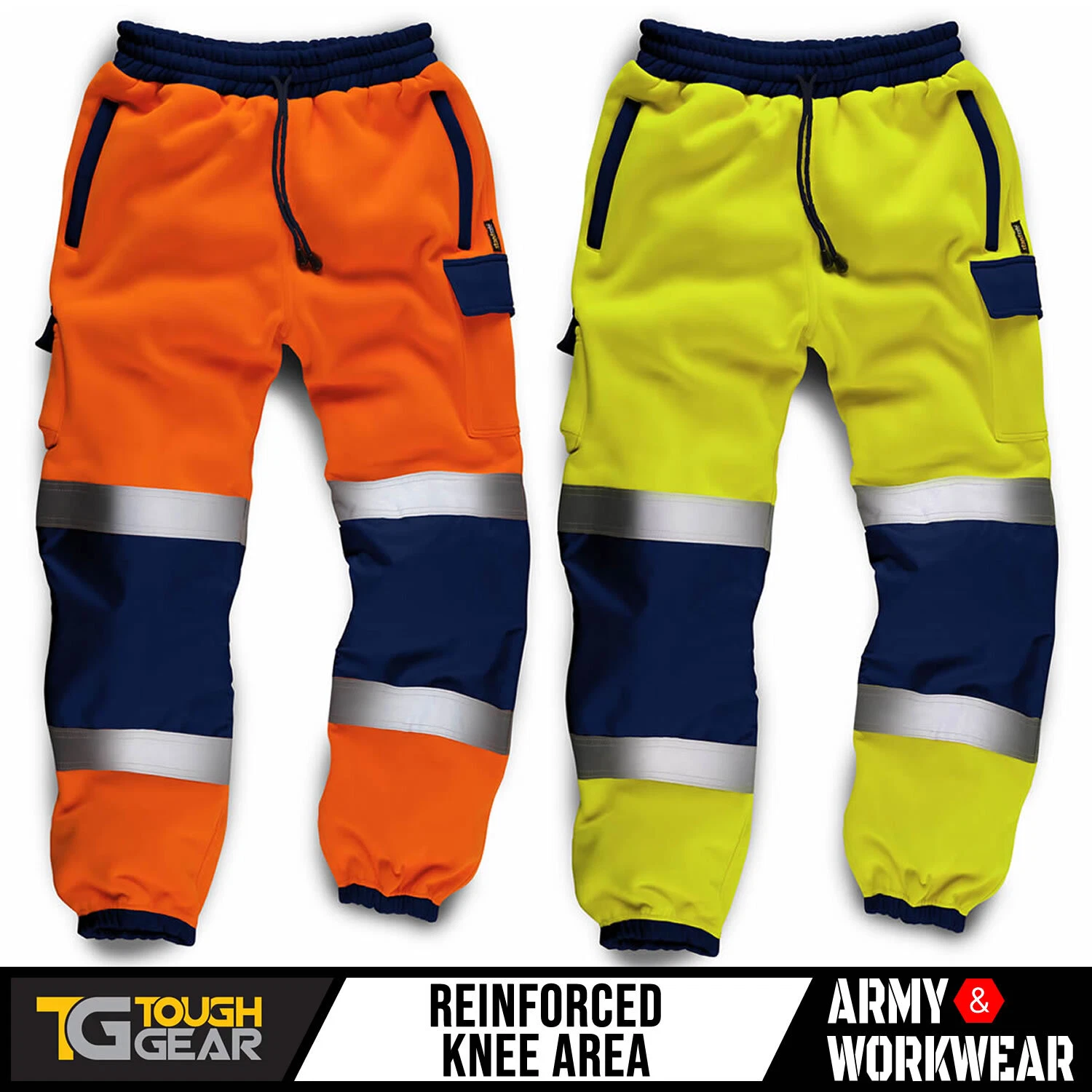 HI VIZ Jogging Two Tone Trousers Bottoms Jogger Sweat Mens Pants Railway GO/RT