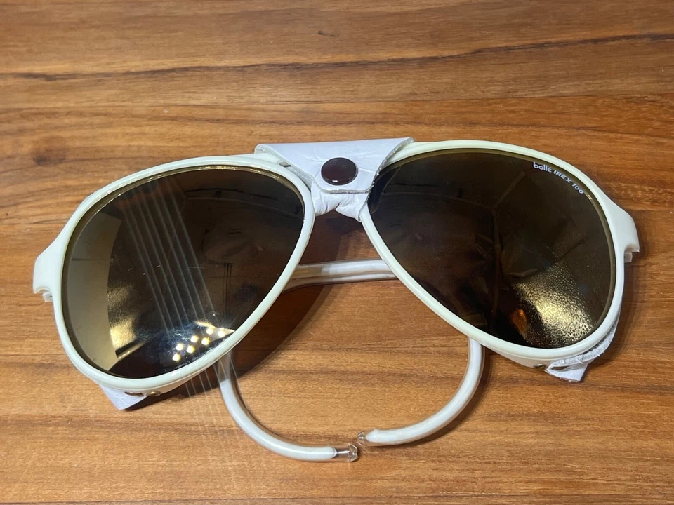 Gafas de sol vintage Bolle irex 100 cuero blanco vintage Francia, esquí glaciar Foto 4 de 4