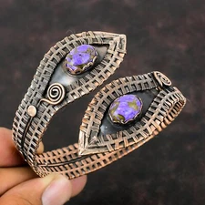 Charoite Wire Wrapped Cuff Adjustable Bangle Handcrafted Copper Unique Jewelry