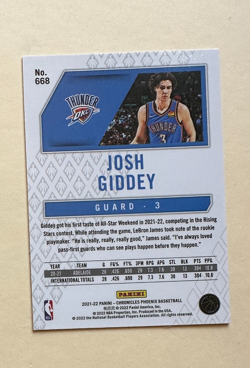 Josh Giddey RC Auto サインジャージ 18/99 Josh Giddey RC Auto サインジャージ 18/99 Josh Giddey RC Auto