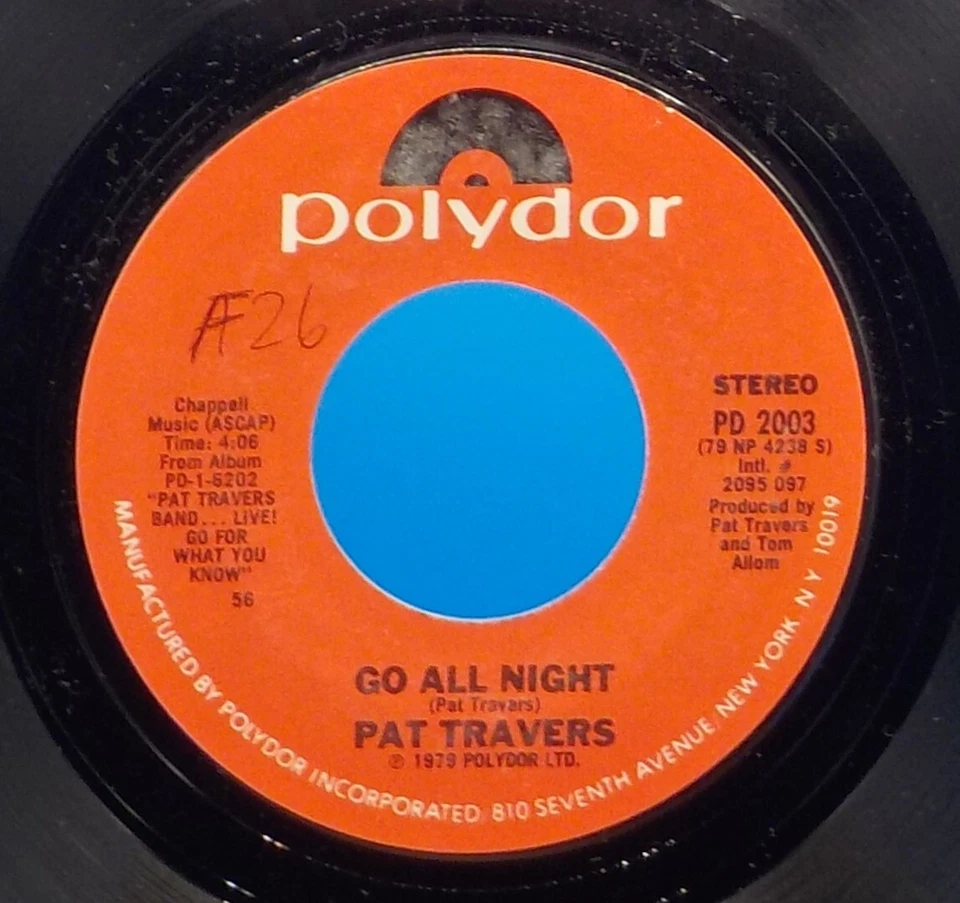 Pat Travers 45 Boom Boom (Out Go The Lights) / Go All Night NM / NM EX E5 Foto 3 de 3
