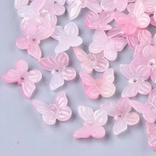6 Glass Butterfly Beads 11mm Pink White Ombre Spring Jewelry Making Supplies
