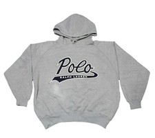 Vintage Polo Ralph Lauren Script Hoodie Size Medium fit L / XL Gray