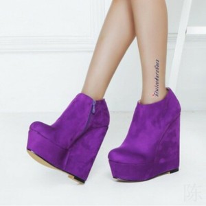 purple wedge boots