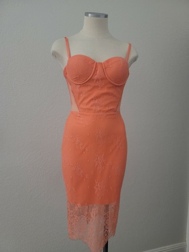 Bebe Coral Lace Bustier Midi Pencil 