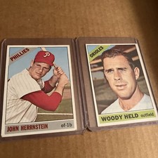 1966 Topps Woody Held #136 & John Herrnstein #304 Vintage Baseball VG (q)
