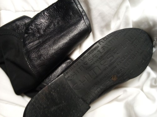 CHINESE LAUNDRY RILEY 40091 PULL ON STRECHY BLACK LEATHER KNEE HIGH BOOTS 9.5 23 - Picture 7 of 7