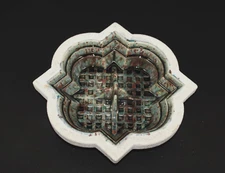 VTG Atlantic Mold Green Textured Cigar Ashtray Splatter Glaze Ceramic 10.25" MCM