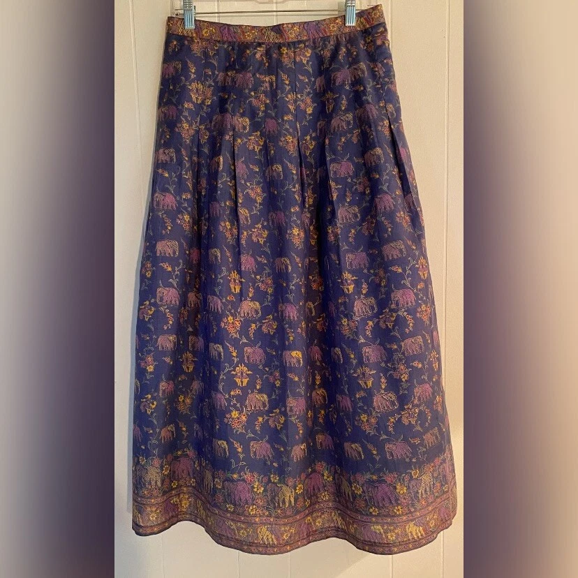 Skirt Women’s Small Blue Maxi Giraffes Girls Flowers Cotton Blend Bohemian