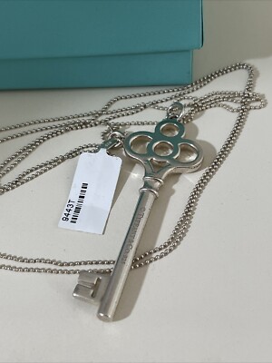 Tiffany Co Crown Skeleton Key Pendant Necklace Long 36